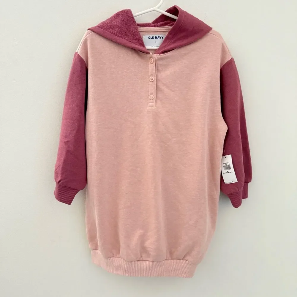 Old Navy Color-Blocked French Terry Hoodie Dress for Toddler Girls 4T Pink